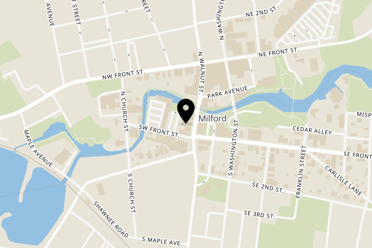 Map showing the location of La Hacienda Milford Restaurant Milford on 18 S Walnut St in Milford
